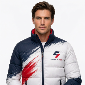 Men's Red Puffer <b>Jacket</b> Hooded Stand Collar Zipper Closure <b>Reversible</b> Breathable Windproof Casual Winter 100% Polyester Solid - Product Image 5