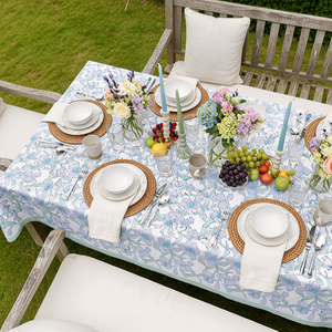 Orchid Aqua Open Handcrafted Block Printed 100% Cotton <b>Tablecloth</b> Sustainable Wedding Dining Decor Home Furnishing Style - Product Image 5