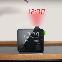 Jam Proyeksi Waktu Desain Fashion Radio Rumah ODM Gambar Merah Alarm Ganda Snooze/Tidur/Nap Speaker Terintegrasi Pengisian Daya USB Preset