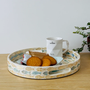 Round Mother of Pearl Shell Serving Tray <b>Fish</b> Pattern, Lacquer Wooden Shell Decorative Tray, Inlay - Product Image 5
