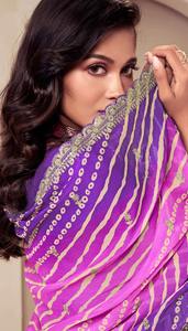 Salwar Kameez étnico de viscosa chinon con bordado, zari y lentejuelas, conjunto de traje Salwar Anarkali Kurta con pantalón y dupatta. - Product Image 2