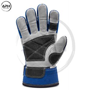 Guantes de Trabajo Color Azul Rey, Gris y Negro con Refuerzo de Gamuza en la Palma, Puño Ajustable y Costuras en Contraste - Product Image 5