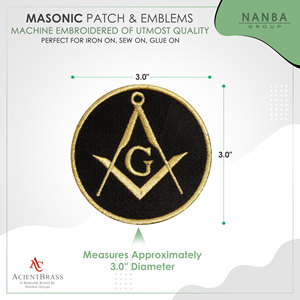 Patch brodé maçonnique noir et or, carré et compas, Franc-maçon |   Patch brodé personnalisé pour vêtements, décoration de vêtements - Product Image 3