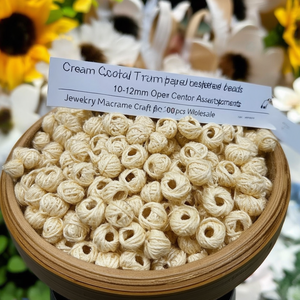 Cream Cotton <b>Thread</b> Wrapped Nested <b>Beads</b> 10-12mm Open Center for Jewelry Macrame Craft 200pcs Wholesale - Product Image 3