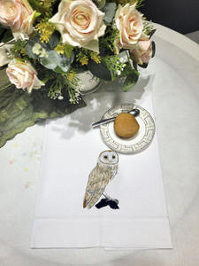 Wholesale <b>White</b> Cotton Guest Towel Custom Embroidered Cute Owl <b>Cloth</b> Napkin Hemstitch Tea Napkin Home Hotel Weddings Events - Product Image 3