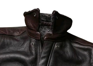 Blouson aviateur en cuir marron de qualité supérieure pour homme, style vintage, col en peau de mouton, design hiver et mode, fermeture éclair. - Product Image 6