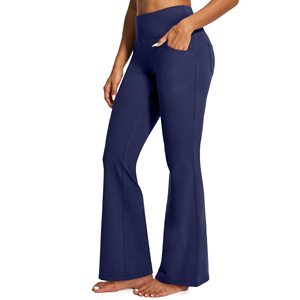 Womens Flared <b>Leggings</b> Workout Tights <b>With</b> <b>Pockets</b> Tummy Control Athletic Sports Running Training Gym Fitness Trousers - Product Image 1