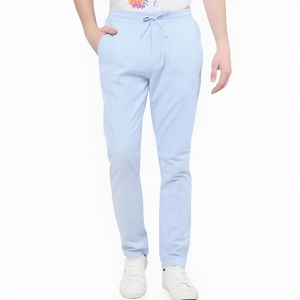 Pantalon décontracté pour homme, bleu clair, taille élastique, coupe droite, respirant, en polyester, pour l'été, avec poches latérales - Product Image 1