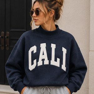 Custom Cali Mock Neck Sweatshirt University Campus Gameday Wear Embroidery <b>Patchwork</b> Collegiate Fleece Pullover Autumn Wear <b>Tops</b> - Product Image 1