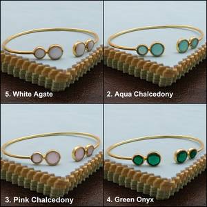 Bracelet ajustable en chalcédoine bleue plaqué or fait main, bracelet de mariage traditionnel, cadeau pour femmes - Product Image 2