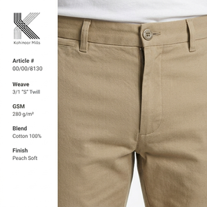 Pantalones Chinos de Algodón 100% para Hombre 2026, 280GSM, Sarga, Acabado Suave Color Melocotón, Corte Recto de Peso Medio - Product Image 4