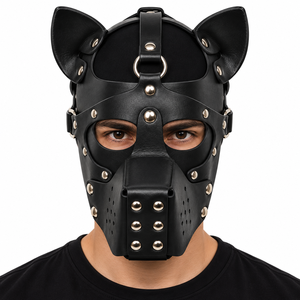 Máscara de Cuero Marrón para Perros, Máscara Facial Canina, Correas Ajustables, Bozal con Tachuelas, Accesorio de Disfraz K9 - Product Image 5