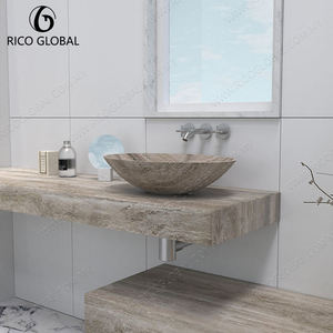 อ่างล้างหน้าทรงรี RICO GLOBAL Oval Travertine แบบวางบนเคาน์เตอร์ ทำจากหินธรรมชาติขัดเงา สไตล์มินิมอลสำหรับห้องน้ำ - Product Image 2