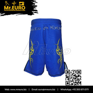 Pantalones Cortos de Muay Thai MMA Personalizados para Hombre, Sublimados, con Patrón de Pantera Azul y Amarillo, Secado Rápido, 100% Poliéster, 160g, Equipo de Entrenamiento de Kickboxing - Product Image 5