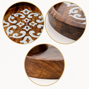 Round Wooden Bone Inlay Serving Tray | Handmade Decorative Tray Rustic Home Decor Coffee Table Tray | Kitchen Dining Tray <b>Gift</b> - Product Image 3