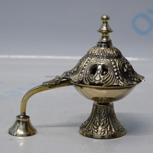 Handcrafted Brass Charcoal Incense Burner with Handle Traditional Bakhoor Dhoop Burner for Home Fragrance <b>Decor</b> - Product Image 4