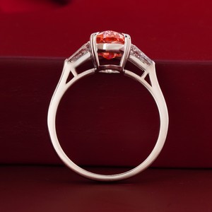 Prong Set Red Oval Lab Grown Diamond <b>Ring</b> in 14K Yellow <b>Gold</b>-Rare VVS2 VS1 Color Statement <b>Cocktail</b> Jewelry - Product Image 3