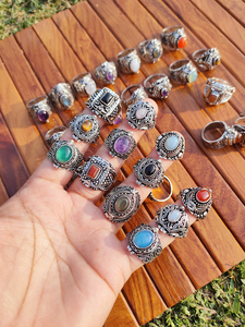 Antique Style Silver Plated <b>Rings</b> Mixed Gemstone <b>Rings</b> Adjustable Statement Jewelry Wholesale Lot for Women & Men - Product Image 3