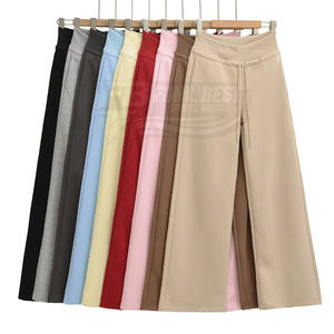 Pantalon de jogging écoresponsable pour femme en Spandex/Nylon, taille haute élastique, coupe ample à jambe large, cordon de serrage réglable, anti-transpiration - Product Image 1