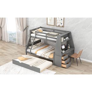 Letto a castello grigio con letto estraibile, scrivania integrata, tre cassetti portaoggetti e mensola - per bambini - Product Image 4