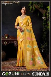 Collection de saris en organza Khadi avec broderies Zari, Butta et Pallu, pour les occasions festives - Fournisseur et exportateur mondial de mode féminine - Product Image 5