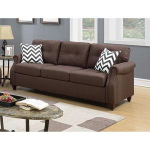 Set Divano 2 Pezzi in Poliestere Effetto Peluche Color Caffè Scuro, Arredamento Soggiorno, Divanetto con Console e Cuscini, Nuova Collezione 2022 - Product Image 2