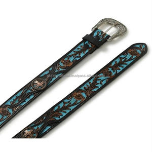 Cinturón de cuero de doble capa tallado en turquesa, cinturón de herramientas manual - Product Image 2