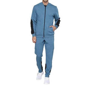 Survêtement bleu pour homme, fermeture éclair intégrale, col montant, coupe décontractée, polyester et coton, vêtement d'automne avec poches latérales - Product Image 5
