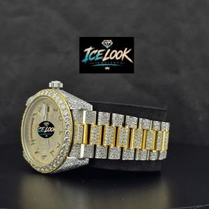 Montre mécanique Ice Look bicolore avec bracelet en cristal et affichage de la date, style bijou - Product Image 4