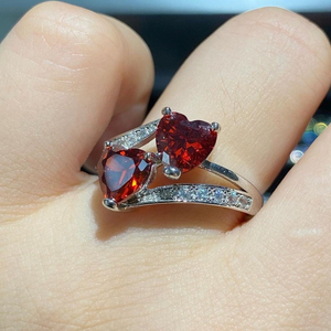 Red Heart Cut Moissanite Bypass Shank <b>Ring</b> White Gold Engagement <b>Ring</b> 10K Solid White Gold Double <b>Stone</b> Solitaire Gift For Women - Product Image 3