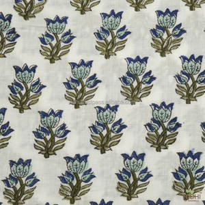Tela de algodón con estampado de bloque de mano Floral de oliva azul de alta calidad, textil indio ligero suave para vestido, acolchado, decoración - Product Image 4