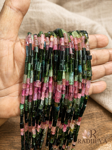 Perles en tube de pierre de tourmaline polie de qualité supérieure, couleurs mélangées, pour la fabrication de bijoux, bracelets, colliers, boucles d'oreilles multicolores - Product Image 2