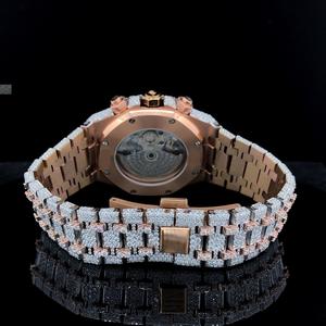 Luxury Two Tone Rose Gold Iced Out Diamond Chronograph <b>Watch</b> with Pave Dial Large Bezel Stones Full Bracelet Classic Style - Product Image 3