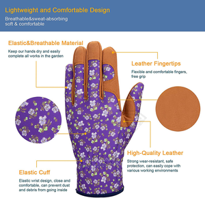 Guantes de Jardinería Florales Morados Personalizados, Palma de Cuero Sintético, Transpirables, Guantes de Trabajo de Protección para Jardín para Mujer, OEM ODM - Product Image 3