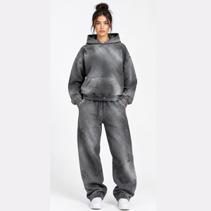 Conjunto Deportivo para Mujer al por Mayor, Personalizado, con Efecto Deslavado, Sudadera con Capucha y Pantalones Jogger, Transpirable, Premium, Informal - Product Image 1