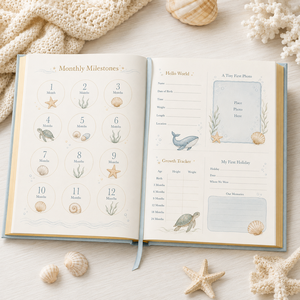 LABON Diario Personalizado para Bebés con Temática Oceánica, Libro de Recuerdos de Hitos del Bebé Bajo el Mar, Álbum de Recortes de Lujo con Tapa Dura de Lino y Detalles en Dorado, Venta al por Mayor - Product Image 2