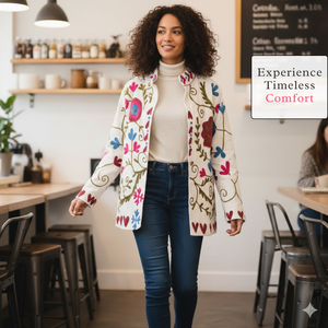 Chaqueta de Algodón Bordada con Flores Estilo Bohemio, Hecha a Mano, Manga Larga, Bolsillos Laterales, Calidad Premium, Abrigo Distintivo para Mujer - Product Image 5