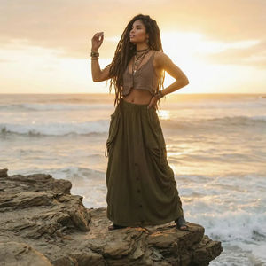 Jupe longue convertible bohème pour femme et pantalon palazzo ample avec deux poches, coupe décontractée, style bohème, pour festival, tenue décontractée d'été - Product Image 1