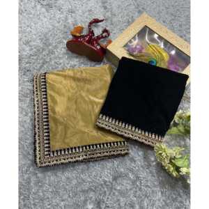 Sari pour femmes de créateur avec de magnifiques broderies de sequins et de dori, doté d'une bordure en dentelle de velours - Product Image 4