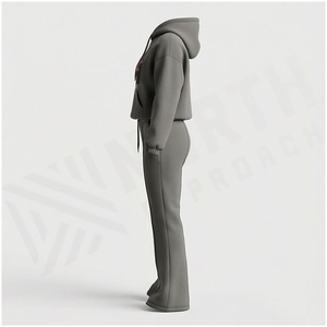Conjunto Deportivo Unisex Gris de 2 Piezas con Capucha, Pantalones Largos y Chaqueta con Estampado Frontal, Ropa Casual de Otoño - Product Image 3