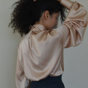 Chemisier en Soie pour Femme à Manches Longues, Col Revers, Boutonné, Couleur Unie, Tendance, Élégant, pour le Bureau, en Soie de Mûrier - Product Image 2