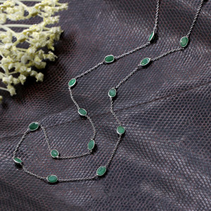 Wholesale 925 Sterling Silver Emerald Gemstone Necklace Elegant Oval Gemstone Chain Necklace <b>Gift</b> Jewelry for Women - Product Image 4