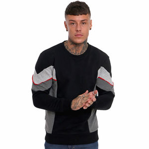Sudadera de Forro Polar para Hombre, Cuello Redondo, Manga Larga, Color Negro y Gris, con Bloques de Color, Logotipo Personalizado, OEM, ODM, Ropa al por Mayor - Product Image 3