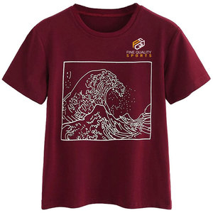 เสื้อยืดพิมพ์ลายกราฟิกสีน้ำตาลแดงสุดอินเทรนด์สำหรับผู้ชายและผู้หญิง – เสื้อสตรีทแวร์ลำลองดีไซน์ลายคลื่นสไตล์มินิมอล เสื้อยืดผ้าฝ้ายเนื้อนุ่มสำหรับฤดูร้อน - Product Image 1