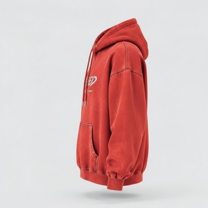 Sun Faded Washed <b>Red</b> Winter Hoodie 100% Cotton Breathable Oversized Pocket Sweatshirt Streetwear Men Loose Fit Pullover <b>Hoodies</b> - Product Image 3