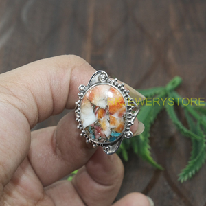 Natural Oyster Copper <b>Turquoise</b> Silver <b>Ring</b> Handmade Vintage Boho Statement Gemstone <b>Ring</b> Unique Artisan Jewelry Gift for Women - Product Image 3