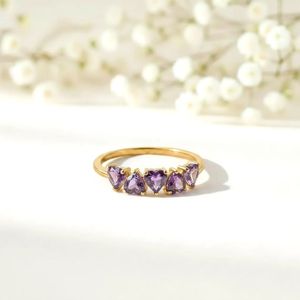 Genuine Amethyst Heart <b>Ring</b> Handmade Sterling <b>Silver</b> Gold Filled Dainty Gemstone <b>Stacking</b> Band Anniversary Gift for Her - Product Image 1