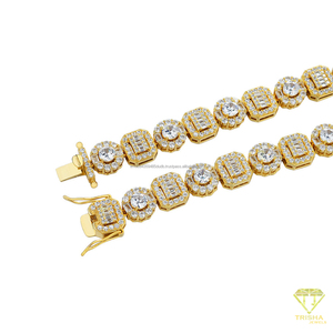 Collar de tenis con racimo de formas alternadas brillantes y acabado plateado de alto brillo para joyería de moda - Product Image 3