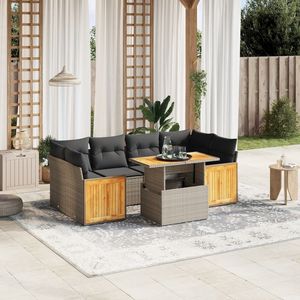 Set divano da giardino con bracciolo regolabile in 7 pezzi grigio PE Rattan comodi mobili da esterno - Product Image 1
