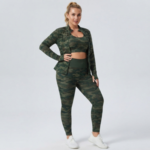 Camo Printed Compression Legging Three Piece Set Sport Bra Training Jacket Three Pcs Set <b>Women</b> Plus Size Gym Wear Three Pcs Set - Product Image 2